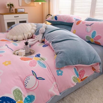 91家纺网 家纺一手货源 找家纺 芃成 2022新款加厚双面牛奶绒印花床品系列-单被套 初恋小事