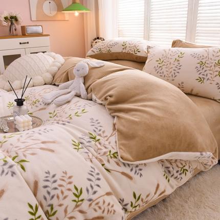 91家纺网 家纺一手货源 找家纺 芃成 2022新款加厚双面牛奶绒印花床品系列-单被套 春意盎然
