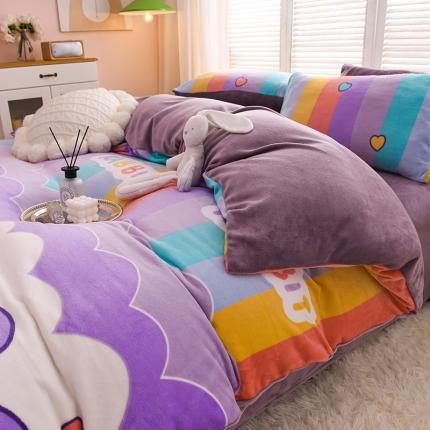 91家纺网 家纺一手货源 找家纺 芃成 2022新款加厚双面牛奶绒印花床品系列-单被套 可爱兔