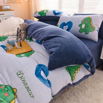 芃成 2022新款加厚双面牛奶绒印花床品系列-单被套 爱心恐龙