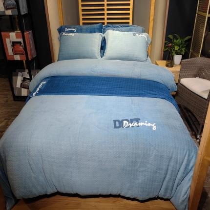 91家纺网 家纺一手货源 找家纺 （总）玖玖爱2022新款阳离子千鸟格加厚提花绒四件套