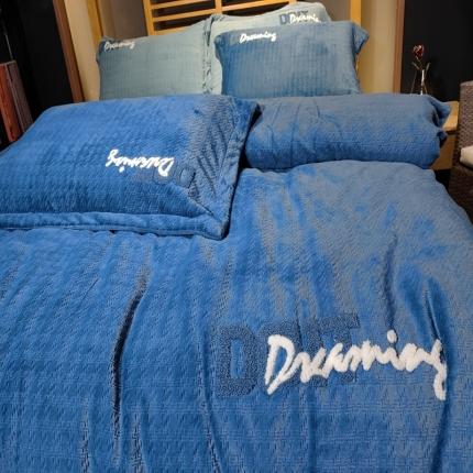 91家纺网 家纺一手货源 找家纺 （总）玖玖爱2022新款阳离子千鸟格加厚提花绒四件套