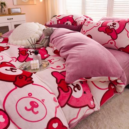 芃成 2022新款加厚双面牛奶绒印花床品系列-单被套 酷酷熊