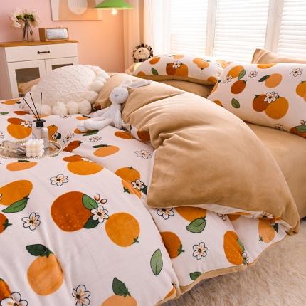 芃成 2022新款加厚双面牛奶绒印花床品系列-单被套心想事橙