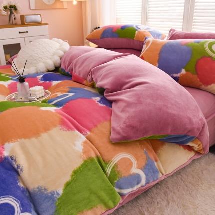 芃成 2022新款加厚双面牛奶绒印花床品系列-单被套 韵彩