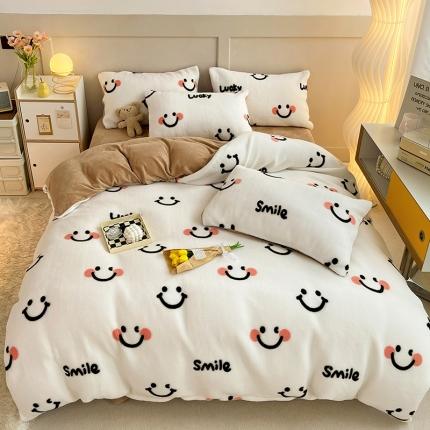 91家纺网 家纺一手货源 找家纺 澳梵 2022新款小颗粒美丽绒牛奶绒四件套 小美好