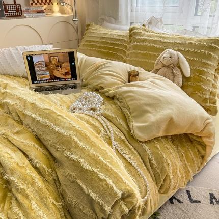 91家纺网 家纺一手货源 找家纺 HL原创 2022新款流苏牛奶绒四件套 黄