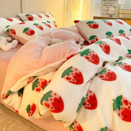 澳梵 2022新款小颗粒美丽绒牛奶绒四件套 草莓味