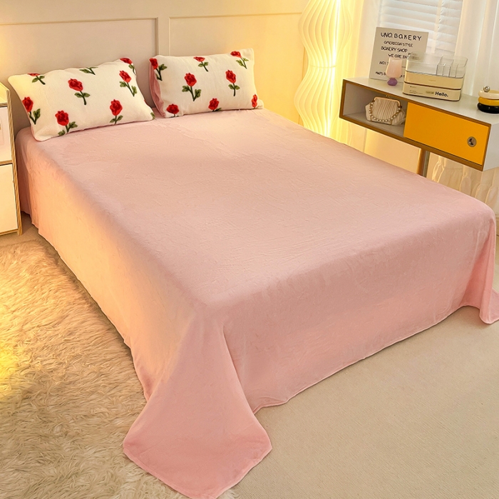 91家纺网 家纺一手货源 找家纺 澳梵 2022新款小颗粒美丽绒牛奶绒四件套 清晨玫瑰