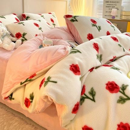 澳梵 2022新款小颗粒美丽绒牛奶绒四件套 清晨玫瑰