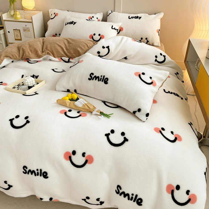 91家纺网 家纺一手货源 找家纺 澳梵 2022新款小颗粒美丽绒牛奶绒四件套 小美好