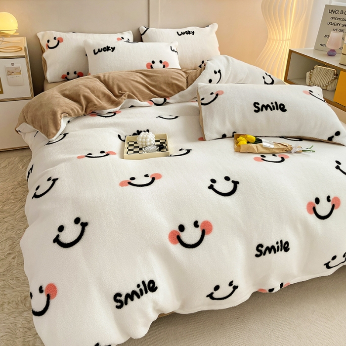 91家纺网 家纺一手货源 找家纺 澳梵 2022新款小颗粒美丽绒牛奶绒四件套 小美好