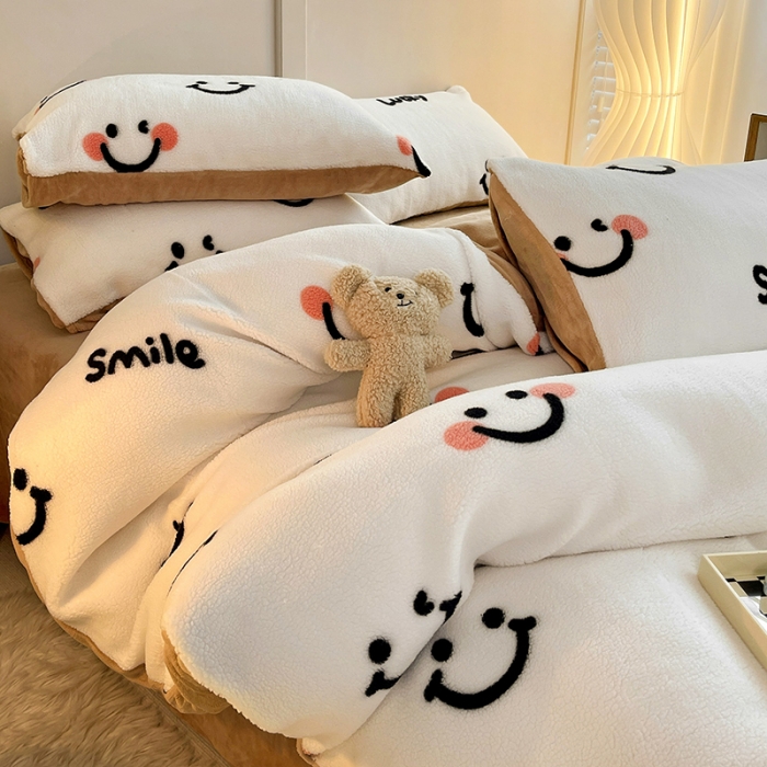 91家纺网 家纺一手货源 找家纺 澳梵 2022新款小颗粒美丽绒牛奶绒四件套 小美好