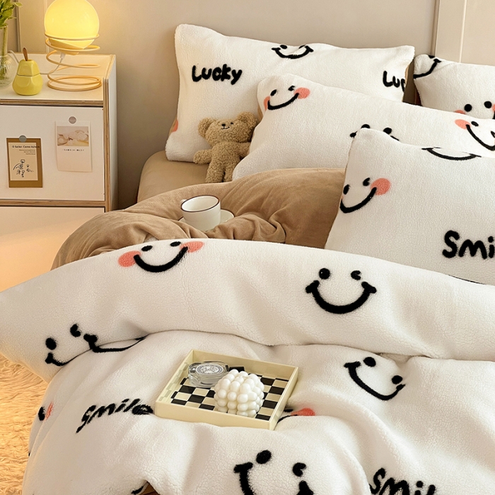 91家纺网 家纺一手货源 找家纺 澳梵 2022新款小颗粒美丽绒牛奶绒四件套 小美好