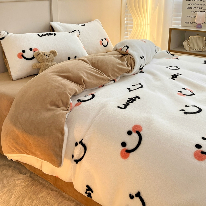 91家纺网 家纺一手货源 找家纺 澳梵 2022新款小颗粒美丽绒牛奶绒四件套 小美好