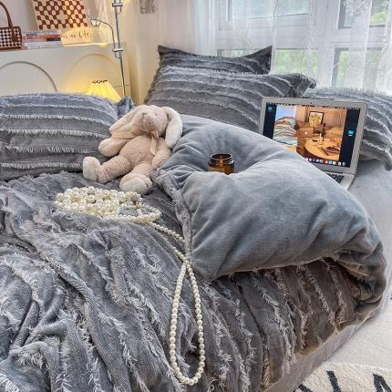 HL原创 2022新款流苏牛奶绒四件套 灰