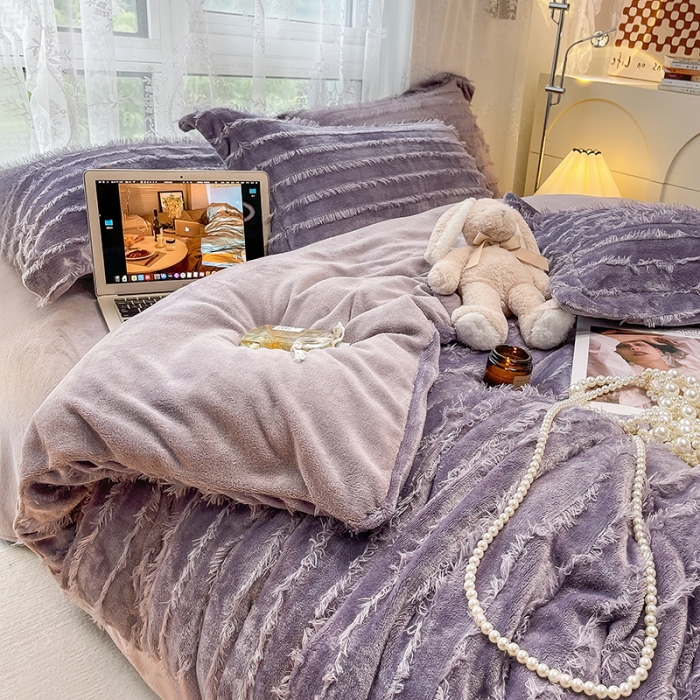 91家纺网 家纺一手货源 找家纺 HL原创 2022新款流苏牛奶绒四件套 紫
