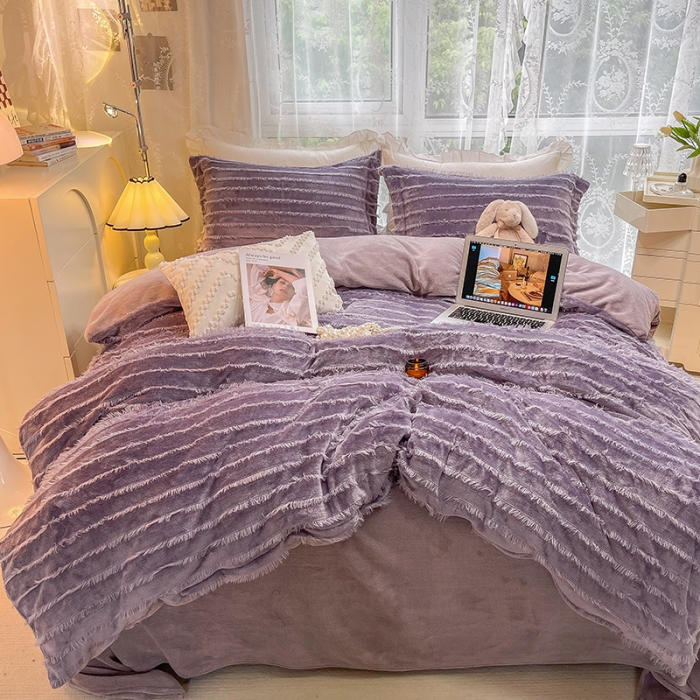 91家纺网 家纺一手货源 找家纺 HL原创 2022新款流苏牛奶绒四件套 紫