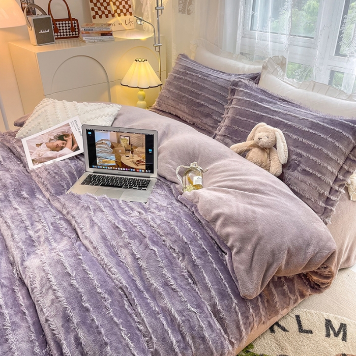 91家纺网 家纺一手货源 找家纺 HL原创 2022新款流苏牛奶绒四件套 紫