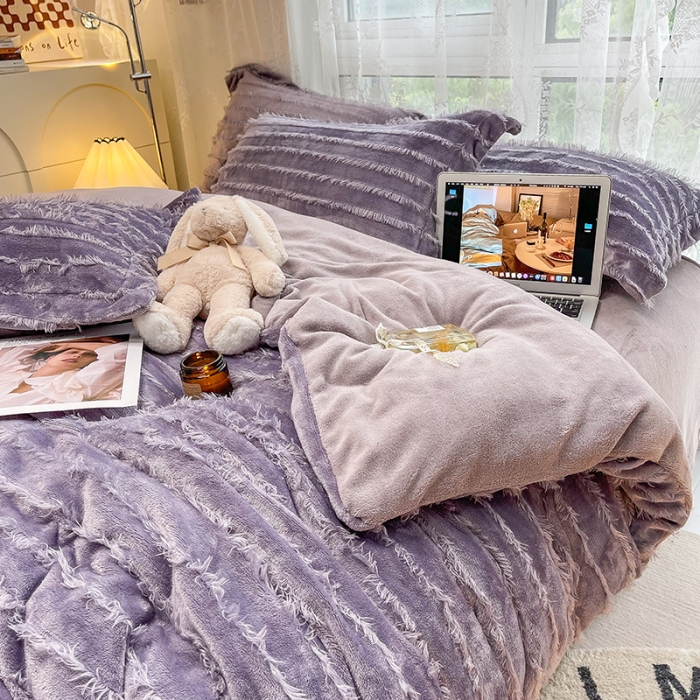 91家纺网 家纺一手货源 找家纺 HL原创 2022新款流苏牛奶绒四件套 紫