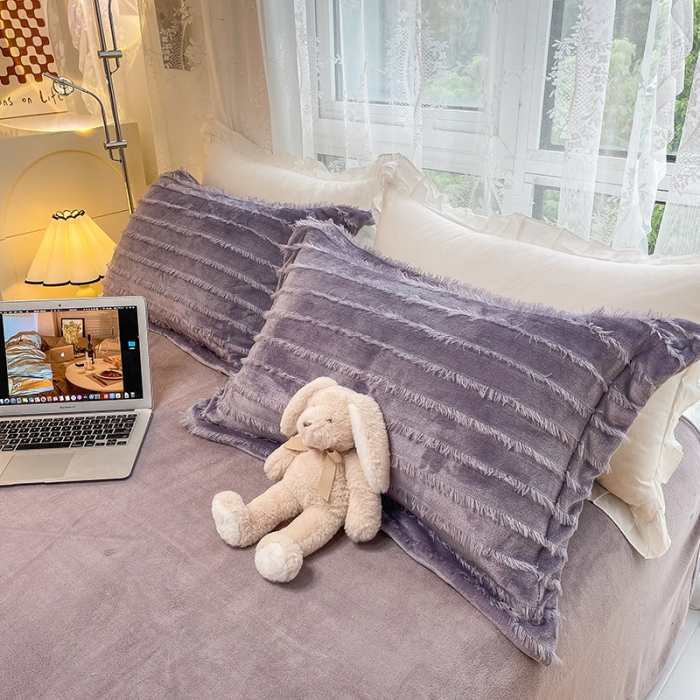 91家纺网 家纺一手货源 找家纺 HL原创 2022新款流苏牛奶绒四件套 紫