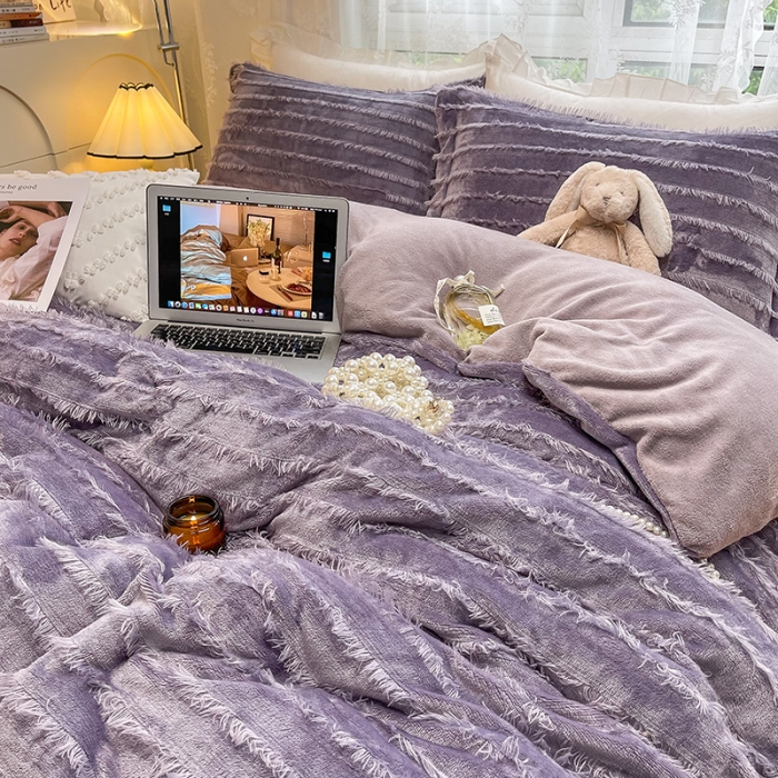 91家纺网 家纺一手货源 找家纺 HL原创 2022新款流苏牛奶绒四件套 紫