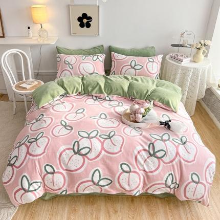 91家纺网 家纺一手货源 找家纺 澳梵 2022新款牛奶绒印花四件套 多肉桃桃