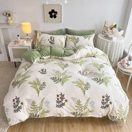 91家纺网 家纺一手货源 找家纺 澳梵 2022新款牛奶绒印花四件套 梦妍