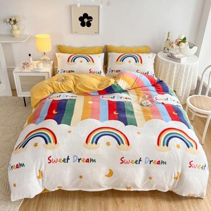 91家纺网 家纺一手货源 找家纺 澳梵 2022新款牛奶绒印花四件套 七色虹