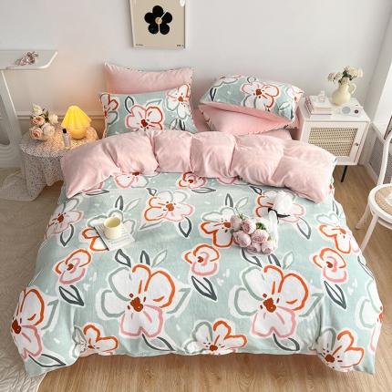 91家纺网 家纺一手货源 找家纺 澳梵 2022新款牛奶绒印花四件套 蔷薇