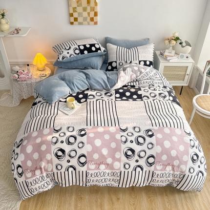 91家纺网 家纺一手货源 找家纺 澳梵 2022新款牛奶绒印花四件套 时光