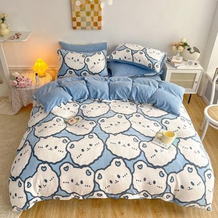 91家纺网 家纺一手货源 找家纺 澳梵 2022新款牛奶绒印花四件套 甜品小熊