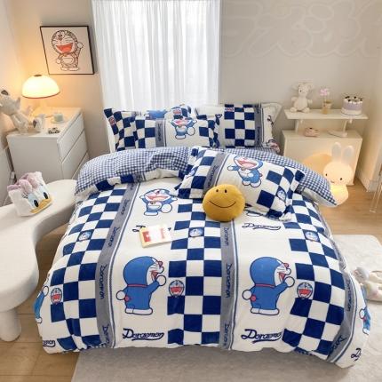 91家纺网 家纺一手货源 找家纺 （总）眠屿家纺 2022新款加厚双面牛奶绒卡通四件套哆啦A梦