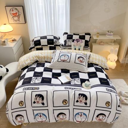 91家纺网 家纺一手货源 找家纺 （总）眠屿家纺 2022新款加厚双面牛奶绒卡通四件套哆啦A梦