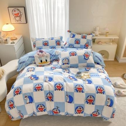 91家纺网 家纺一手货源 找家纺 （总）眠屿家纺 2022新款加厚双面牛奶绒卡通四件套哆啦A梦