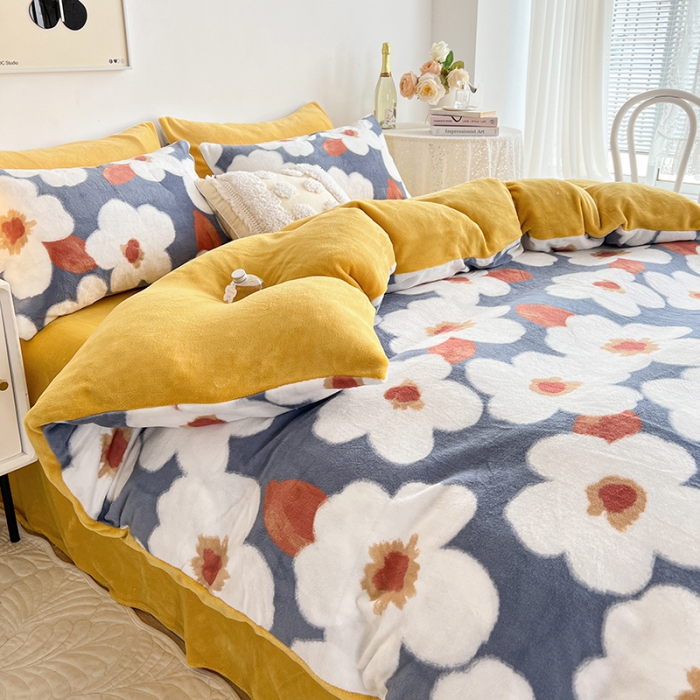 91家纺网 家纺一手货源 找家纺 澳梵 2022新款牛奶绒印花四件套 花舞