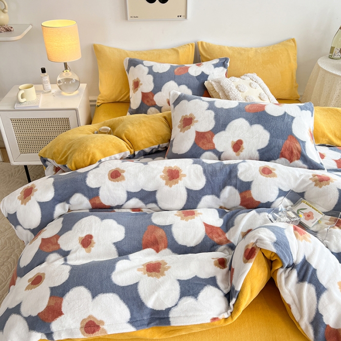 91家纺网 家纺一手货源 找家纺 澳梵 2022新款牛奶绒印花四件套 花舞