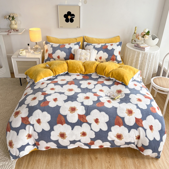 91家纺网 家纺一手货源 找家纺 澳梵 2022新款牛奶绒印花四件套 花舞