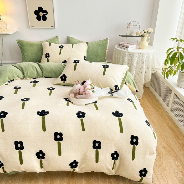 91家纺网 家纺一手货源 找家纺 澳梵 2022新款牛奶绒印花四件套 花枝