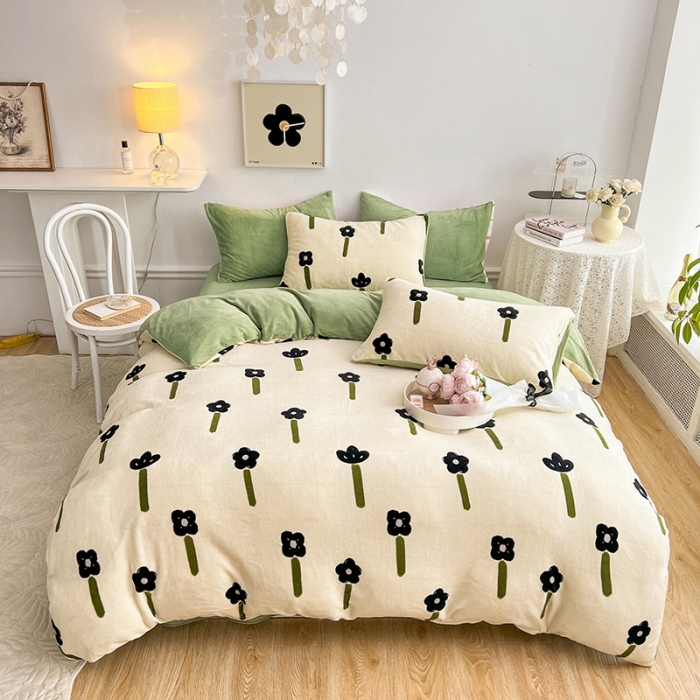 91家纺网 家纺一手货源 找家纺 澳梵 2022新款牛奶绒印花四件套 花枝