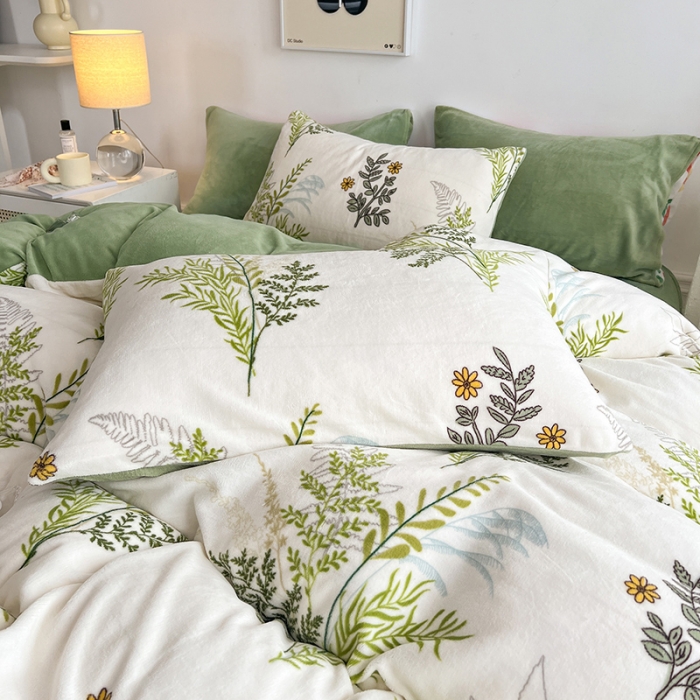 91家纺网 家纺一手货源 找家纺 澳梵 2022新款牛奶绒印花四件套 梦妍