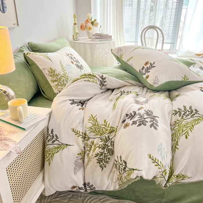 91家纺网 家纺一手货源 找家纺 澳梵 2022新款牛奶绒印花四件套 梦妍