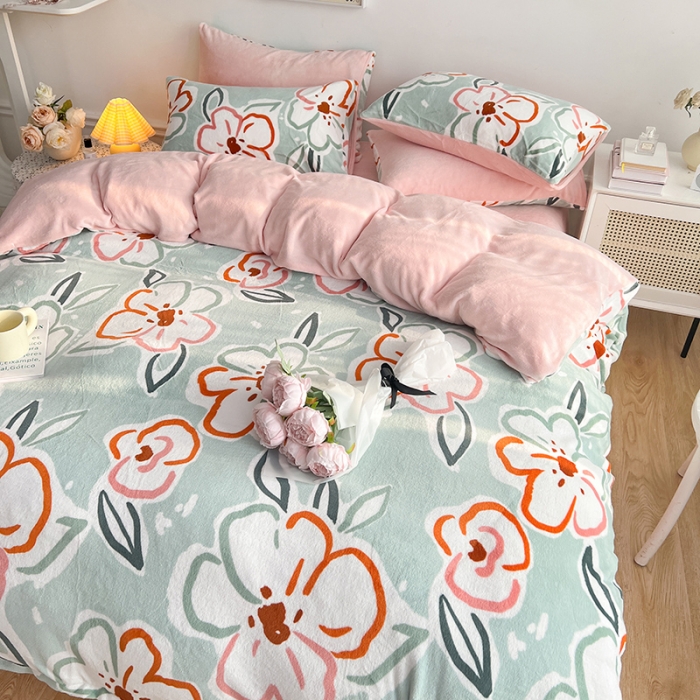 91家纺网 家纺一手货源 找家纺 澳梵 2022新款牛奶绒印花四件套 蔷薇