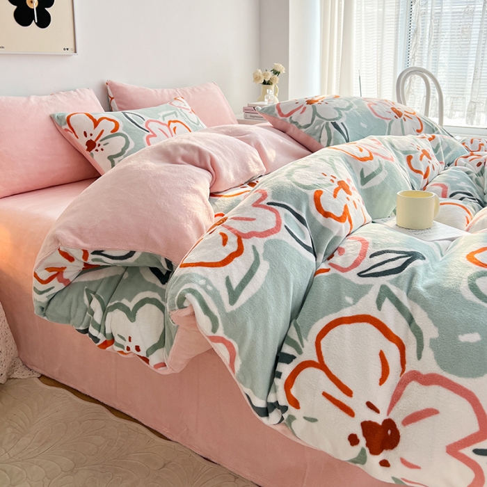 91家纺网 家纺一手货源 找家纺 澳梵 2022新款牛奶绒印花四件套 蔷薇