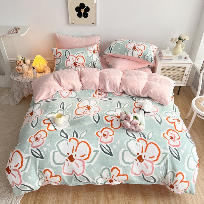 91家纺网 家纺一手货源 找家纺 澳梵 2022新款牛奶绒印花四件套 蔷薇