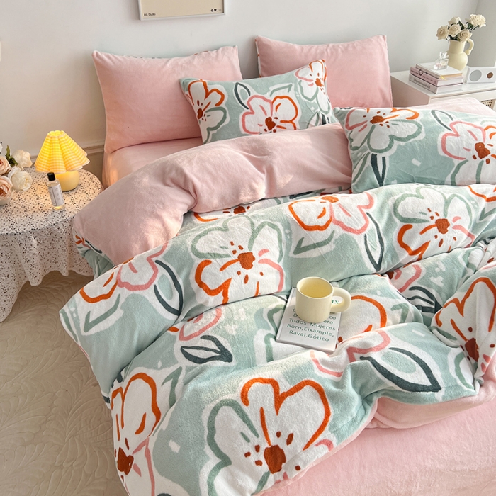 91家纺网 家纺一手货源 找家纺 澳梵 2022新款牛奶绒印花四件套 蔷薇