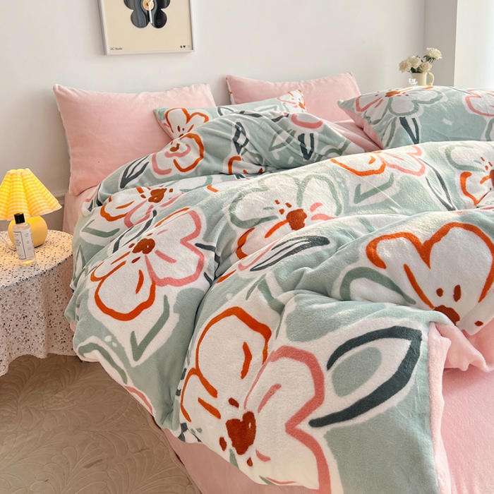 91家纺网 家纺一手货源 找家纺 澳梵 2022新款牛奶绒印花四件套 蔷薇