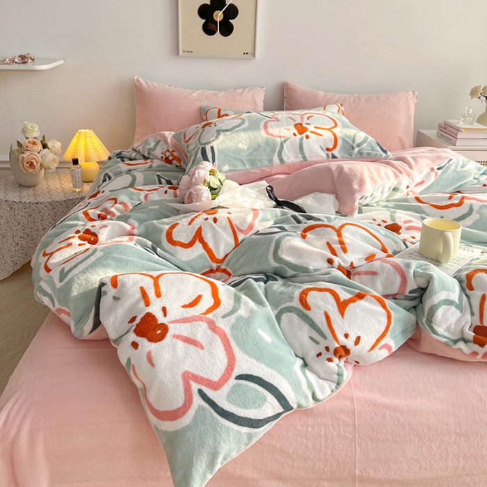 91家纺网 家纺一手货源 找家纺 澳梵 2022新款牛奶绒印花四件套 蔷薇