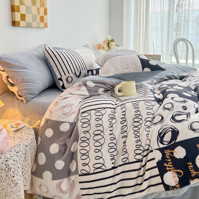 91家纺网 家纺一手货源 找家纺 澳梵 2022新款牛奶绒印花四件套 时光