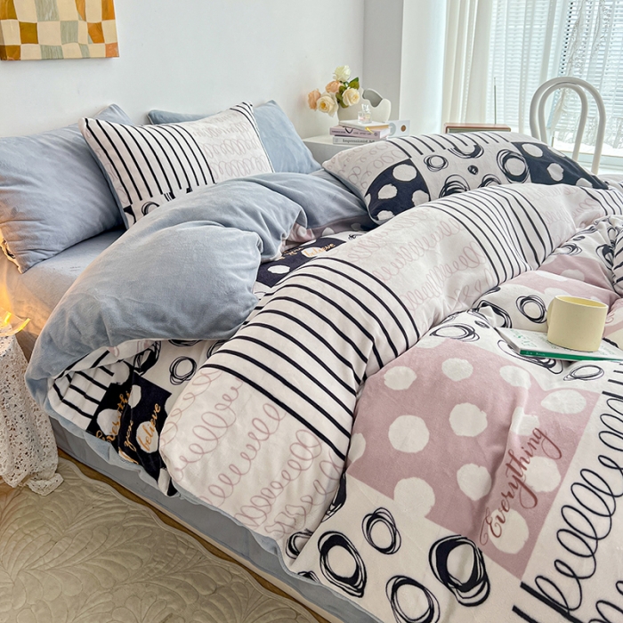 91家纺网 家纺一手货源 找家纺 澳梵 2022新款牛奶绒印花四件套 时光